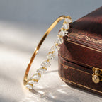 Classic Yellow Gold Oval & Pear & Marquise Cut White Sapphire Bangle Bracelet For Women