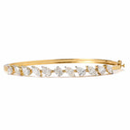 Classic Yellow Gold Oval & Pear & Marquise Cut White Sapphire Bangle Bracelet For Women