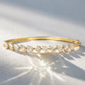 Classic Yellow Gold Oval & Pear & Marquise Cut White Sapphire Bangle Bracelet For Women