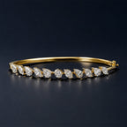 Classic Yellow Gold Oval & Pear & Marquise Cut White Sapphire Bangle Bracelet For Women