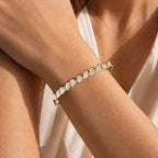 Classic Yellow Gold Oval & Pear & Marquise Cut White Sapphire Bangle Bracelet For Women