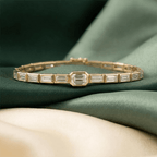 Classic Yellow Gold Emerald Cut White Sapphire Tennis Bracelet For Women