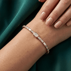 Classic Yellow Gold Emerald Cut White Sapphire Tennis Bracelet For Women