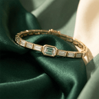 Classic Yellow Gold Emerald Cut White Sapphire Tennis Bracelet For Women
