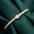 Classic Yellow Gold Emerald Cut White Sapphire Tennis Bracelet For Women