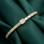 Classic Yellow Gold Emerald Cut White Sapphire Tennis Bracelet For Women