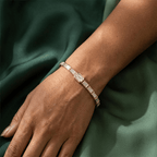 Classic Yellow Gold Emerald Cut White Sapphire Tennis Bracelet For Women