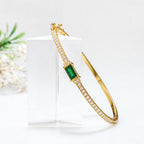 Classic Yellow Gold Baguette Cut Emerald Sapphire Bangle Bracelet For Women
