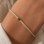 Classic Yellow Gold Baguette Cut Emerald Sapphire Bangle Bracelet For Women