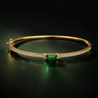 Classic Yellow Gold Baguette Cut Emerald Sapphire Bangle Bracelet For Women