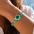 Luxury Jewelry Vintage Halo Asscher Cut Emerald Sapphire  Bracelet For Women