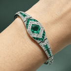 Luxury Jewelry Vintage Halo Asscher Cut Emerald Sapphire  Bracelet For Women