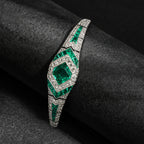 Luxury Jewelry Vintage Halo Asscher Cut Emerald Sapphire  Bracelet For Women