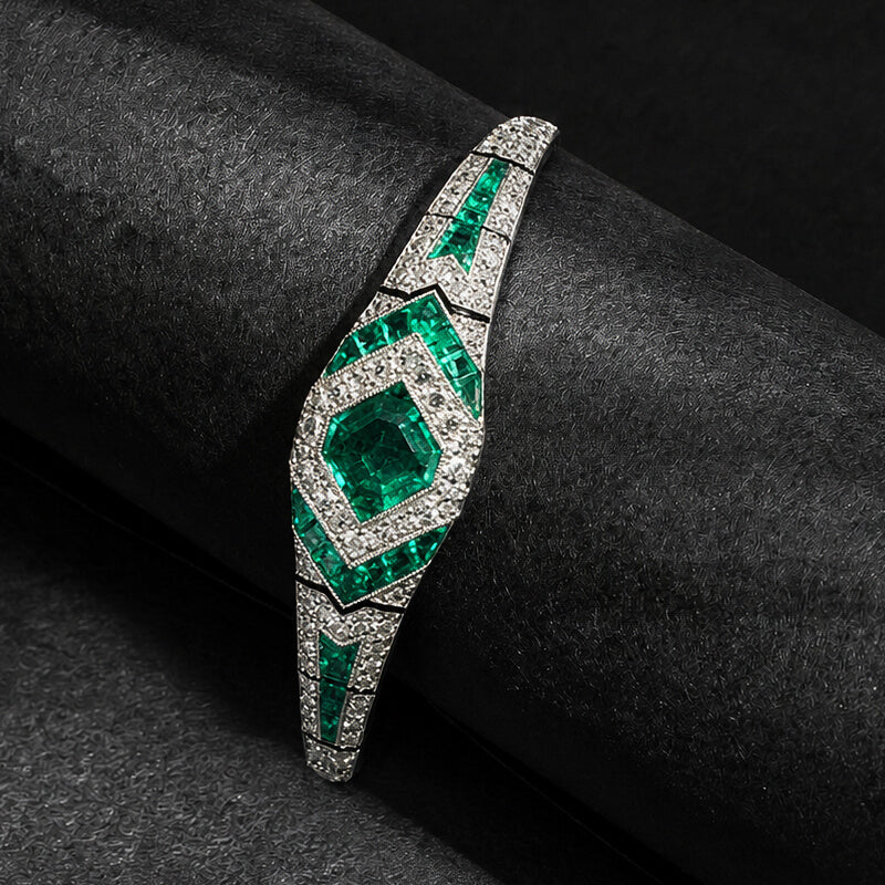 Luxury Jewelry Vintage Halo Asscher Cut Emerald Sapphire  Bracelet For Women