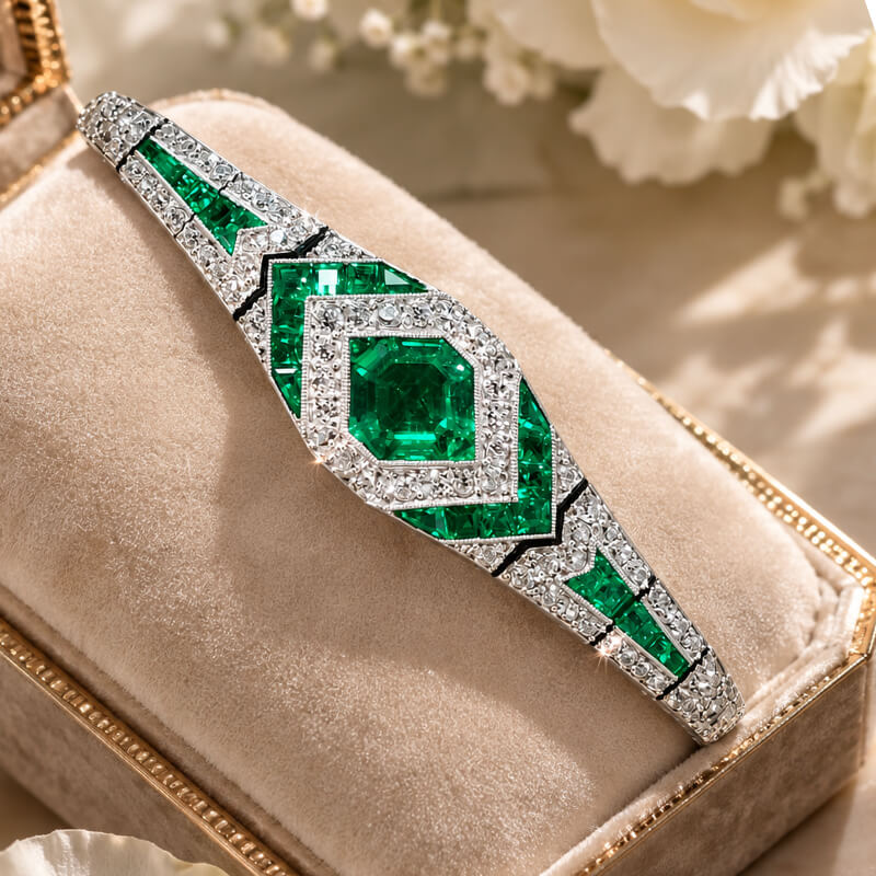 Luxury Jewelry Vintage Halo Asscher Cut Emerald Sapphire  Bracelet For Women
