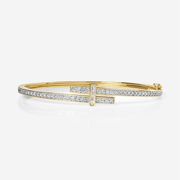 Unique Design Yellow Gold Channel Setting Round Cut White Sapphire Wrap Bangle Bracelet For Women