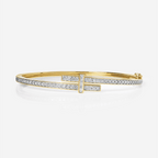 Unique Design Yellow Gold Channel Setting Round Cut White Sapphire Wrap Bangle Bracelet For Women