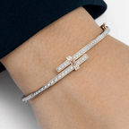 Unique Design Yellow Gold Channel Setting Round Cut White Sapphire Wrap Bangle Bracelet For Women