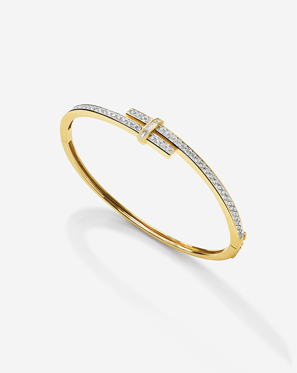 Unique Design Yellow Gold Channel Setting Round Cut White Sapphire Wrap Bangle Bracelet For Women