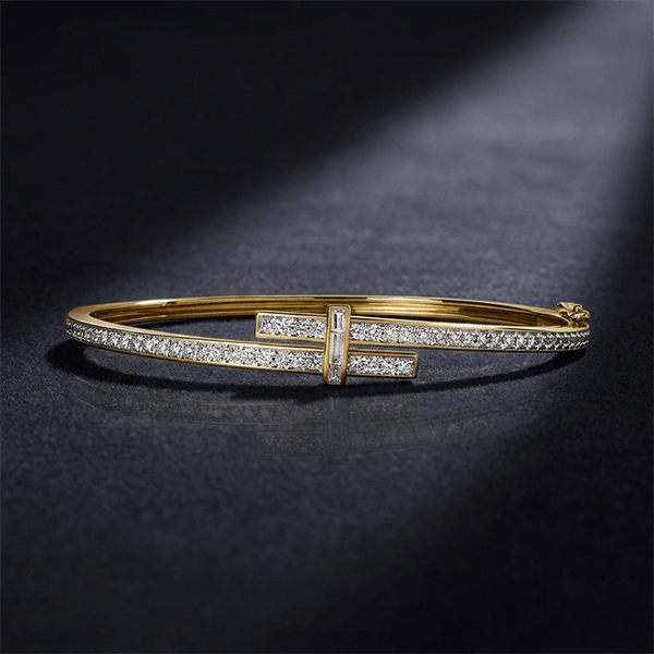 Unique Design Yellow Gold Channel Setting Round Cut White Sapphire Wrap Bangle Bracelet For Women