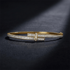 Unique Design Yellow Gold Channel Setting Round Cut White Sapphire Wrap Bangle Bracelet For Women