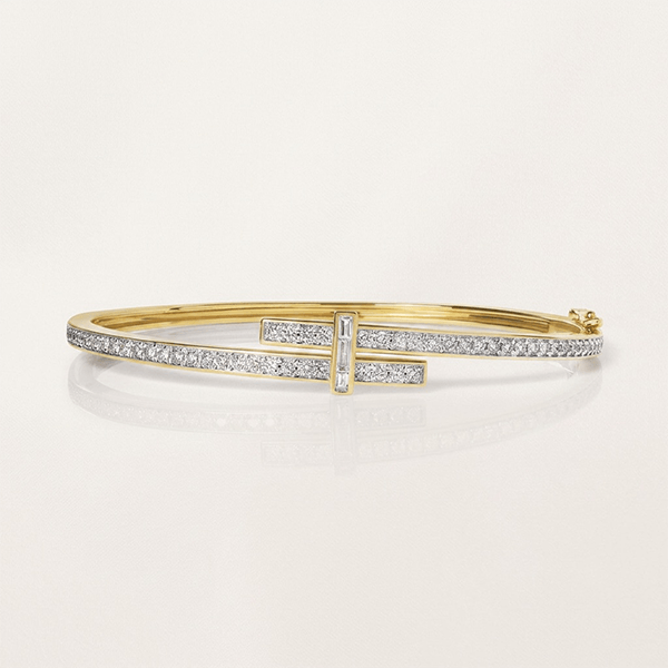 Unique Design Yellow Gold Channel Setting Round Cut White Sapphire Wrap Bangle Bracelet For Women