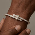 Unique Design Yellow Gold Channel Setting Round Cut White Sapphire Wrap Bangle Bracelet For Women