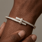 Unique Design Yellow Gold Channel Setting Round Cut White Sapphire Wrap Bangle Bracelet For Women