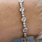 Bezel Emerald Cut White Sapphire Tennis Bracelet For Women