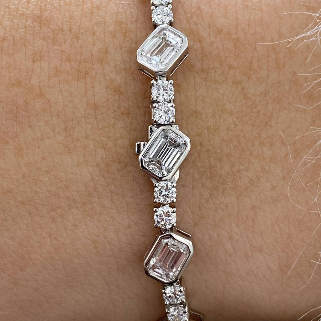 Bezel Emerald Cut White Sapphire Tennis Bracelet For Women