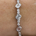 Bezel Emerald Cut White Sapphire Tennis Bracelet For Women