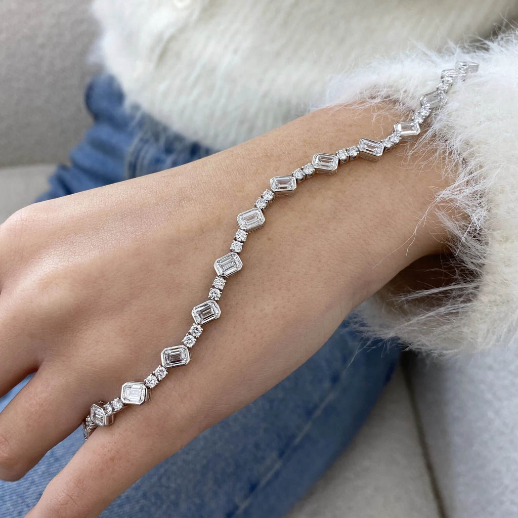 Bezel Emerald Cut White Sapphire Tennis Bracelet For Women