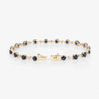 Classic Yellow Gold Round Cut Blue & White Sapphire Link Tennis Bracelet For Women