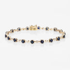 Classic Yellow Gold Round Cut Blue & White Sapphire Link Tennis Bracelet For Women