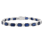 Classic Bezel Emerald Cut Blue & White Sapphire Tennis Bracelet For Women