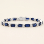 Classic Bezel Emerald Cut Blue & White Sapphire Tennis Bracelet For Women