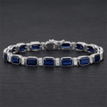 Classic Bezel Emerald Cut Blue & White Sapphire Tennis Bracelet For Women