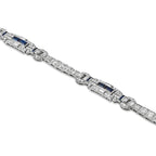 Vintage Art Deco Round & Baguette Cut White & Blue Sapphire Bracelet For Women