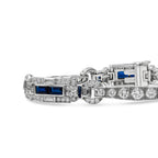 Vintage Art Deco Round & Baguette Cut White & Blue Sapphire Bracelet For Women