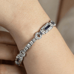 Vintage Art Deco Round & Baguette Cut White & Blue Sapphire Bracelet For Women
