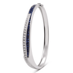 Unique Design Art Deco Round & Asscher Cut Blue & White Sapphire Bangle Bracelet For Women