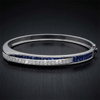 Unique Design Art Deco Round & Asscher Cut Blue & White Sapphire Bangle Bracelet For Women