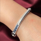 Unique Design Art Deco Round & Asscher Cut Blue & White Sapphire Bangle Bracelet For Women