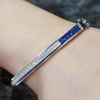 Unique Design Art Deco Round & Asscher Cut Blue & White Sapphire Bangle Bracelet For Women