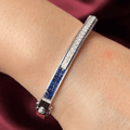 Unique Design Art Deco Round & Asscher Cut Blue & White Sapphire Bangle Bracelet For Women