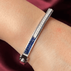 Unique Design Art Deco Round & Asscher Cut Blue & White Sapphire Bangle Bracelet For Women