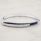 Unique Design Art Deco Round & Asscher Cut Blue & White Sapphire Bangle Bracelet For Women