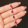 Vintage Bezel Yellow Gold Oval Cut Ruby Sapphire Tennis Bracelet For Women