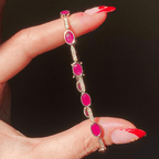 Vintage Bezel Yellow Gold Oval Cut Ruby Sapphire Tennis Bracelet For Women