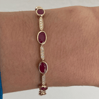 Vintage Bezel Yellow Gold Oval Cut Ruby Sapphire Tennis Bracelet For Women
